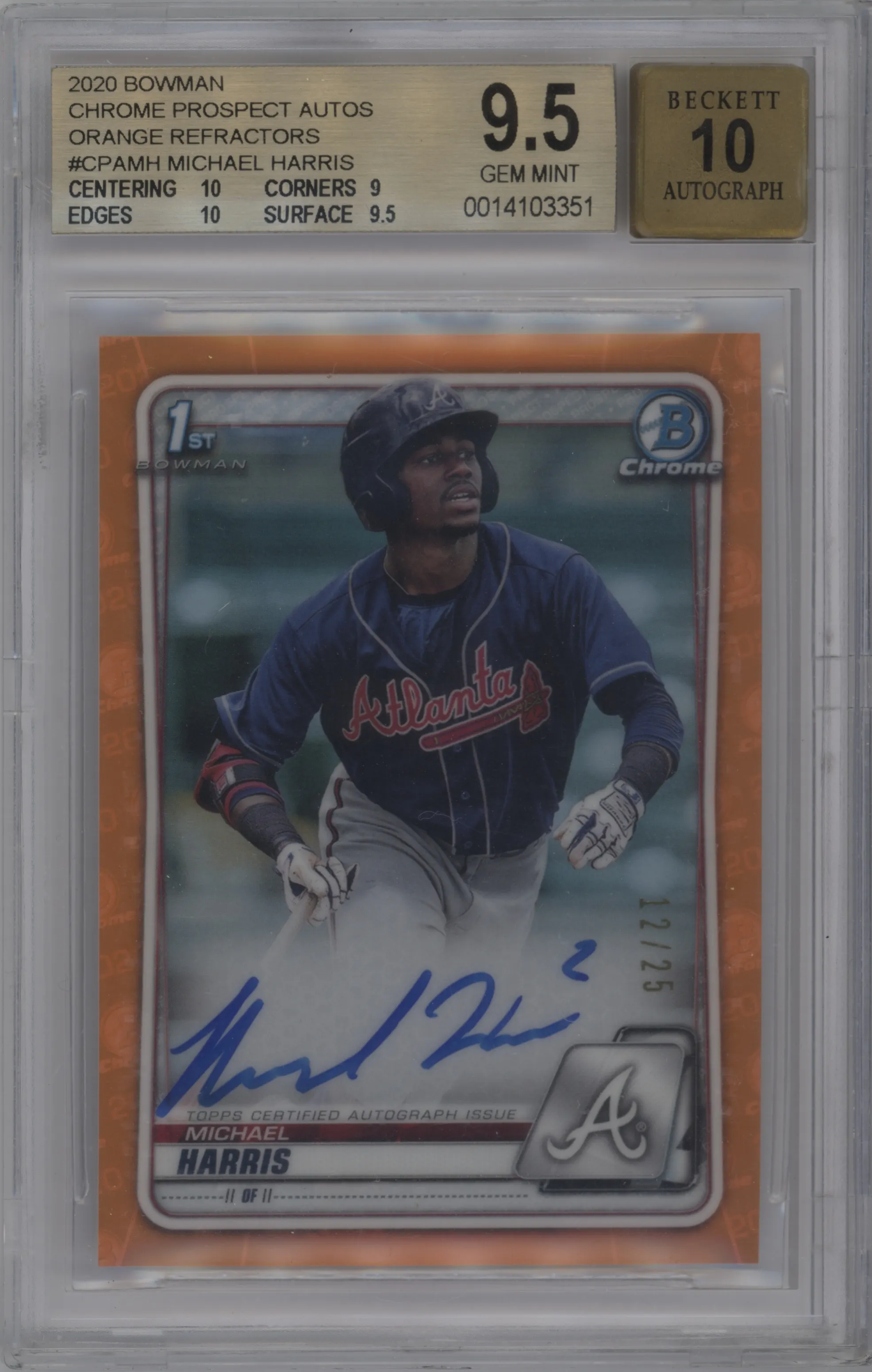 2020 Bowman Chrome Pros.Auto Michael Harris Orange Refractor BGS 9.5