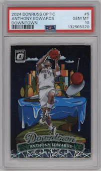 Anthony Edwards from the 2024-25 Donruss Optic set graded by PSA and given an overall grade of 10.