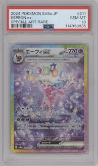 Espeon ex from the 2024 Pokemon SV JPN set graded by PSA and given an overall grade of 10.
