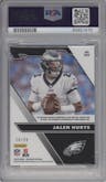 Jalen Hurts from the 2020 Panini Obsidian set featuring a Electric Etch Orange parallel graded by PSA and given an overall grade of 8.