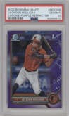 Jackson Holliday from the 2022 Bowman Draft set featuring a Purple Refractor parallel graded by PSA and given an overall grade of 10.