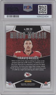 Travis Kelce	 from the 2024 Panini Mosaic set graded by PSA and given an overall grade of 9.