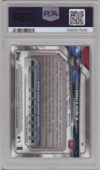 Ronald Acuna Jr. from the 2018 Bowman Chrome set graded by PSA and given an overall grade of 10.