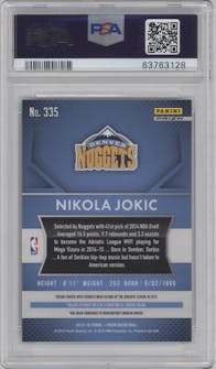 Nikola Jokic from the 2015-16 Panini Prizm  set featuring a Silver Prizm parallel graded by PSA and given an overall grade of 10.