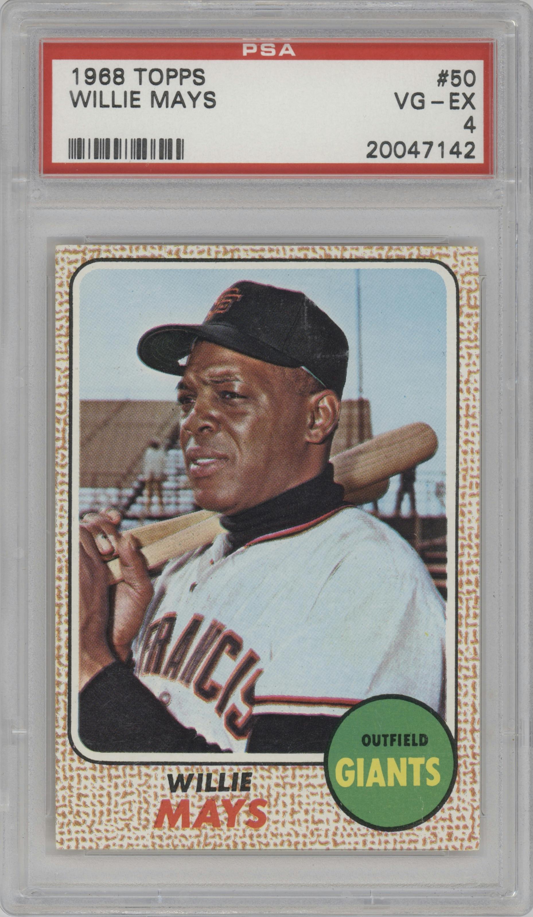 Willie Mays from the 1968 Topps set graded by PSA and given an overall grade of 4.