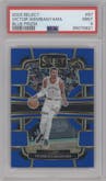 Victor Wembanyama from the 2023-24 Panini Select  set featuring a Blue Prizm parallel graded by PSA and given an overall grade of 9.
