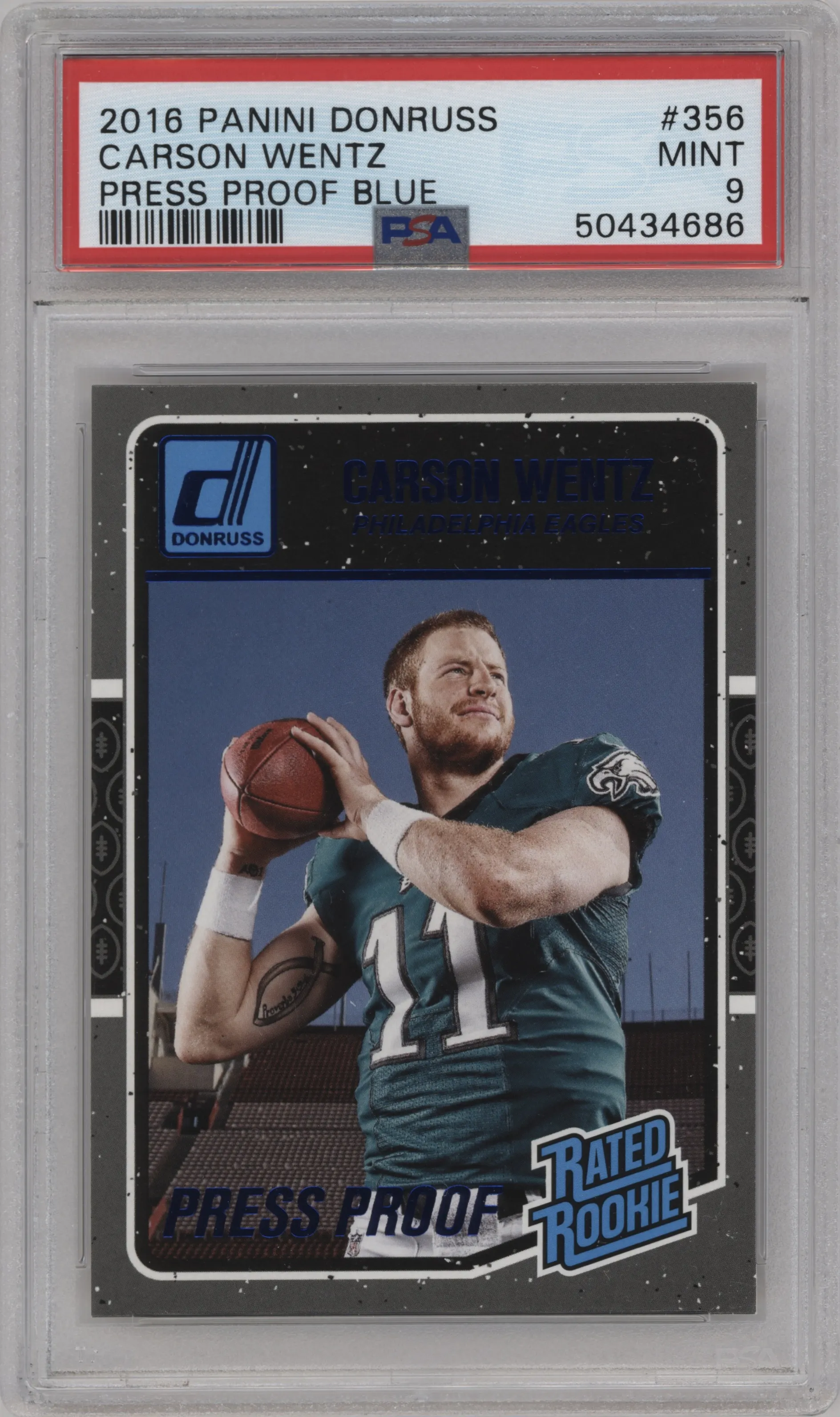 2016 Panini Donruss Rated Rookie Carson Wentz Press Proof Blue PSA 9