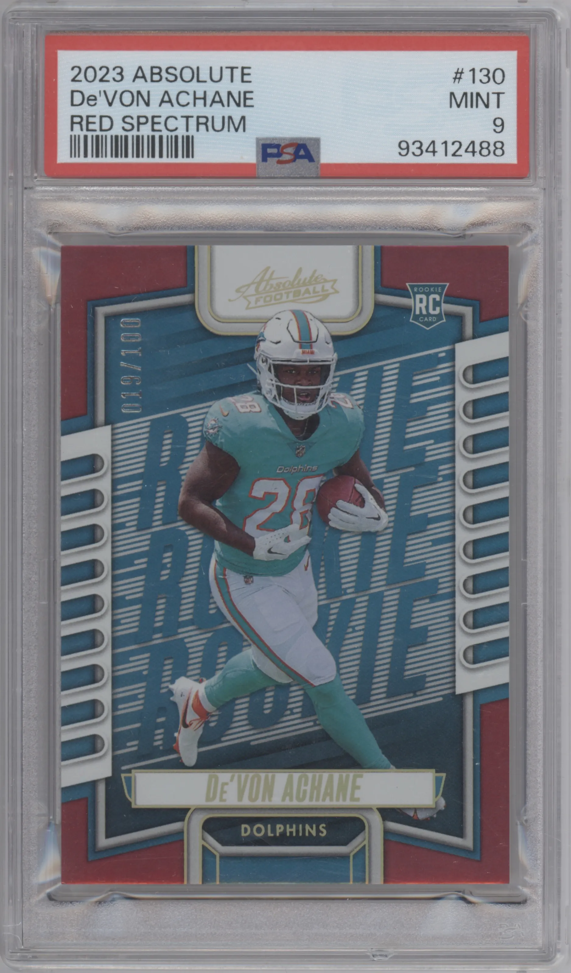 2023 Panini Absolute De'Von Achane Red Spectrum #130 PSA 9