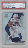 Jonathan Taylor from the 2020 Panini Mosaic set featuring a Silver parallel graded by PSA and given an overall grade of 10.