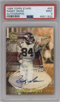 Randy Moss from the 1999 Topps Stars set graded by PSA and given an overall grade of 9.