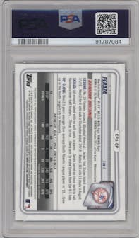 Oswald Peraza from the 2020 Bowman Chrome set featuring a Atomic Green Refractor parallel graded by PSA and given an overall grade of 10.
