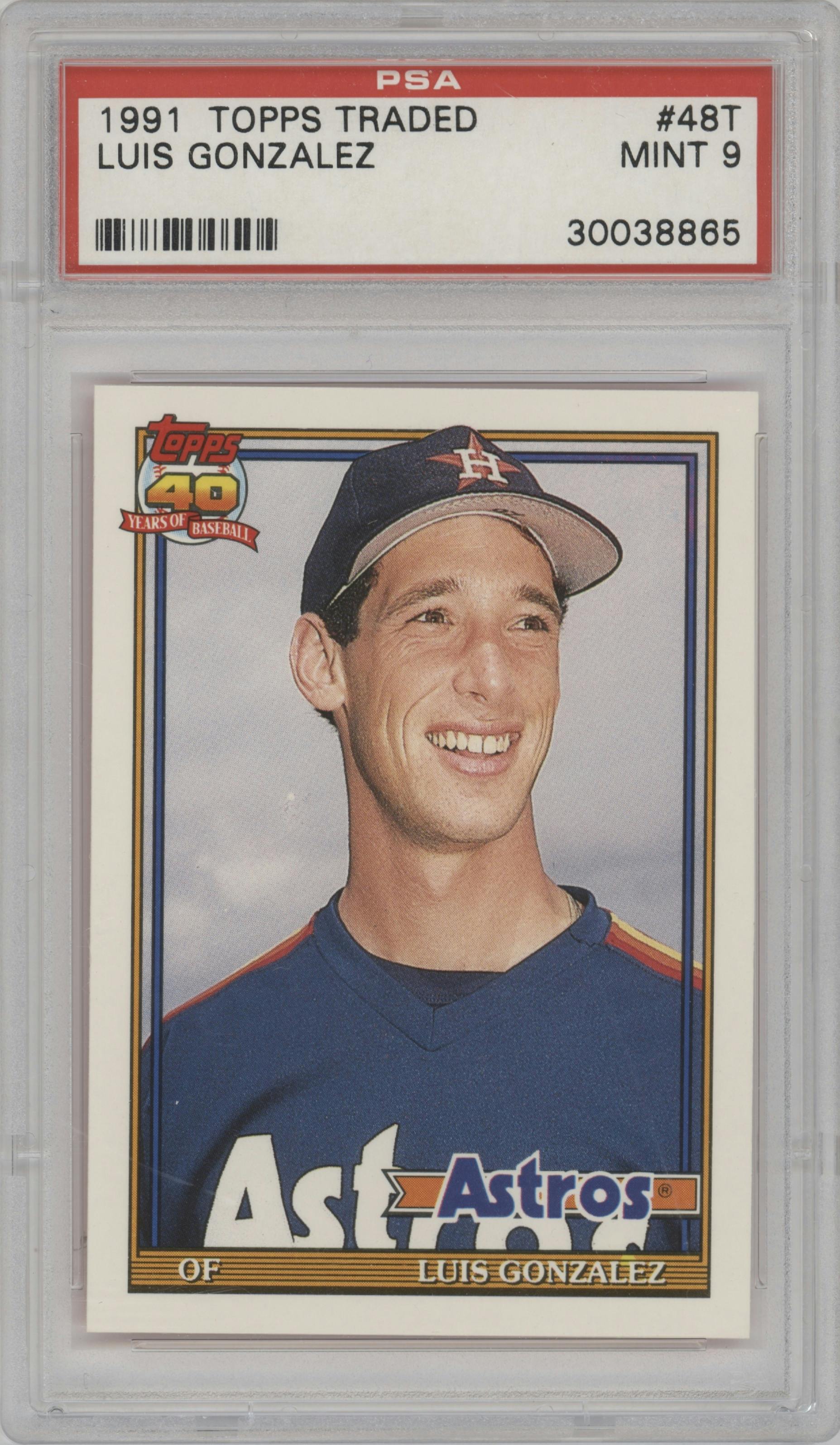 Luis Gonzalez from the 1991 Topps Traded set graded by PSA and given an overall grade of 9.