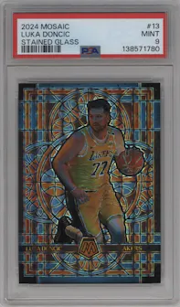 Luka Doncic from the 2024-25 Panini Mosaic set graded by PSA and given an overall grade of 9.