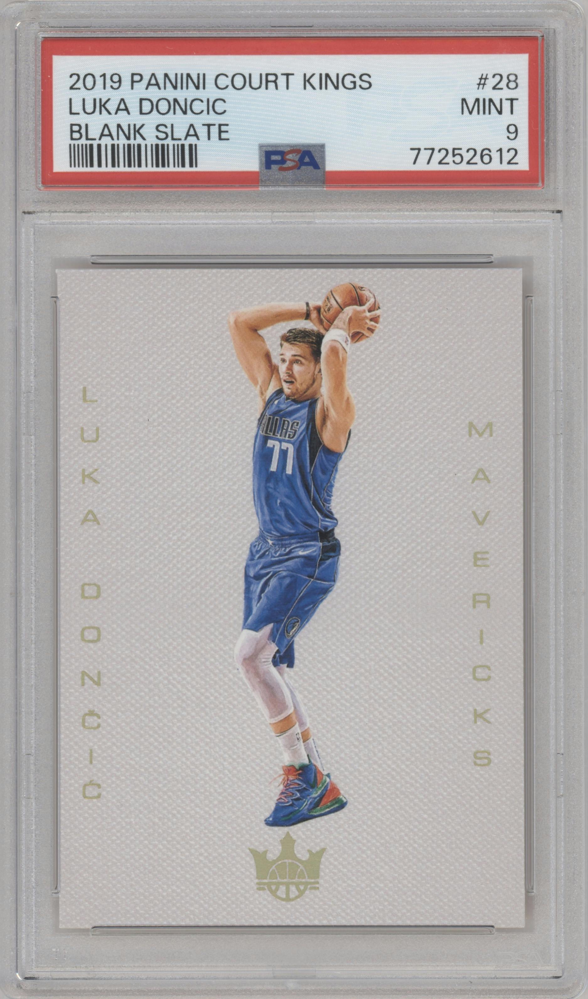 Luka Doncic from the 2019-20 Panini Court Kings set graded by PSA and given an overall grade of 9.