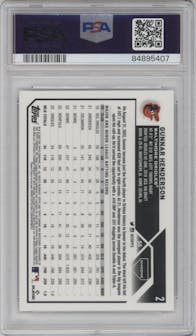 Gunnar Henderson from the 2023 Topps Chrome set graded by PSA and given an overall grade of 10.