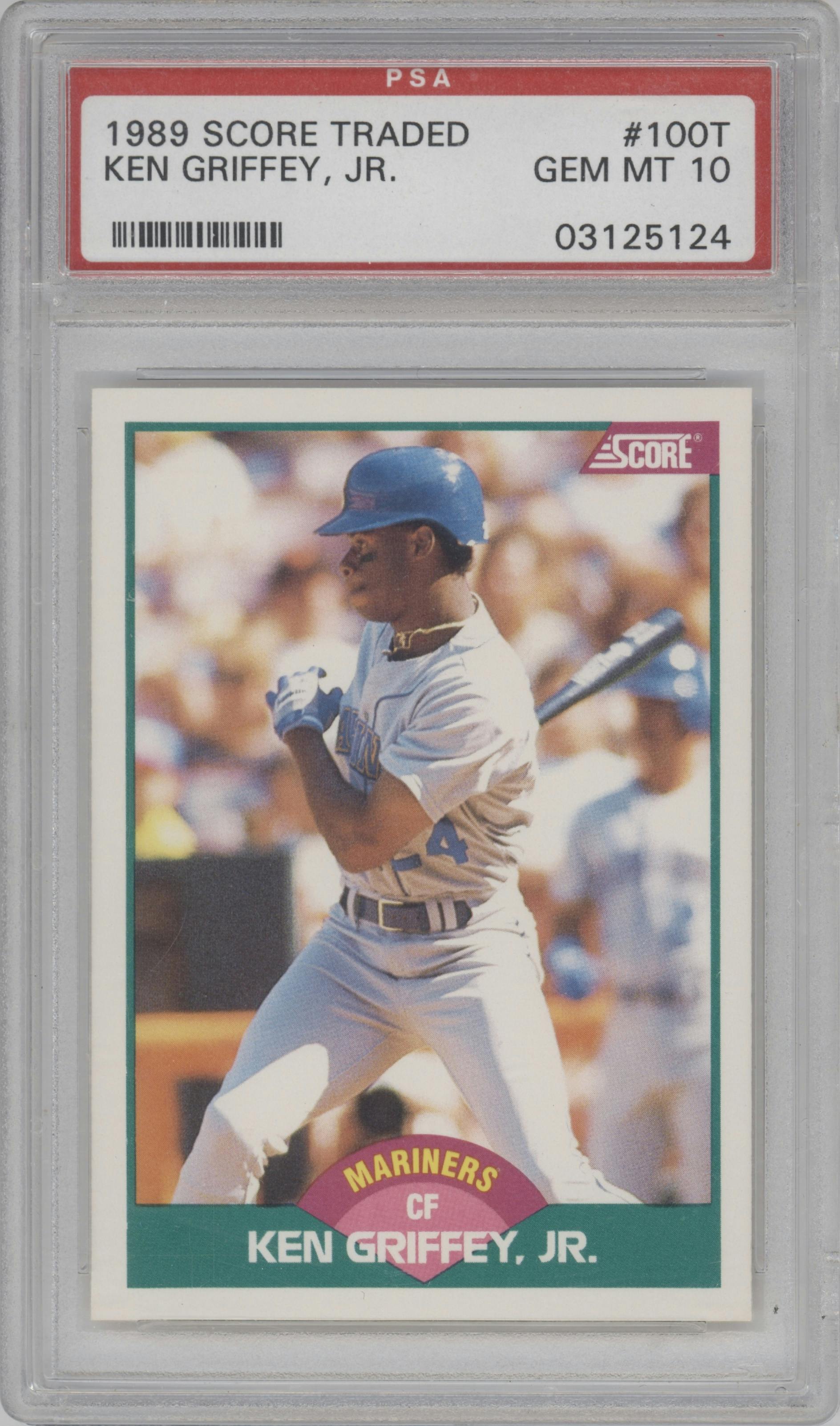 Ken Griffey, Jr. from the 1989 Score Rookie & Traded set graded by PSA and given an overall grade of 10.