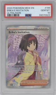 Erika's Invitation from the 2023 Pokemon SV set graded by PSA and given an overall grade of 10.