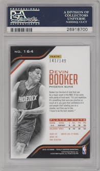 Devin Booker from the 2015-16 Panini Totally Certified set featuring a Mirror Red parallel graded by PSA and given an overall grade of 10.