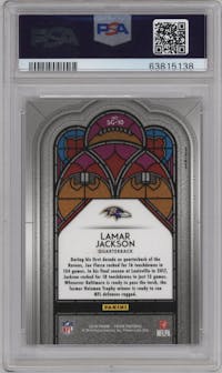 Lamar Jackson from the 2018 Panini Prizm set graded by PSA and given an overall grade of 10.