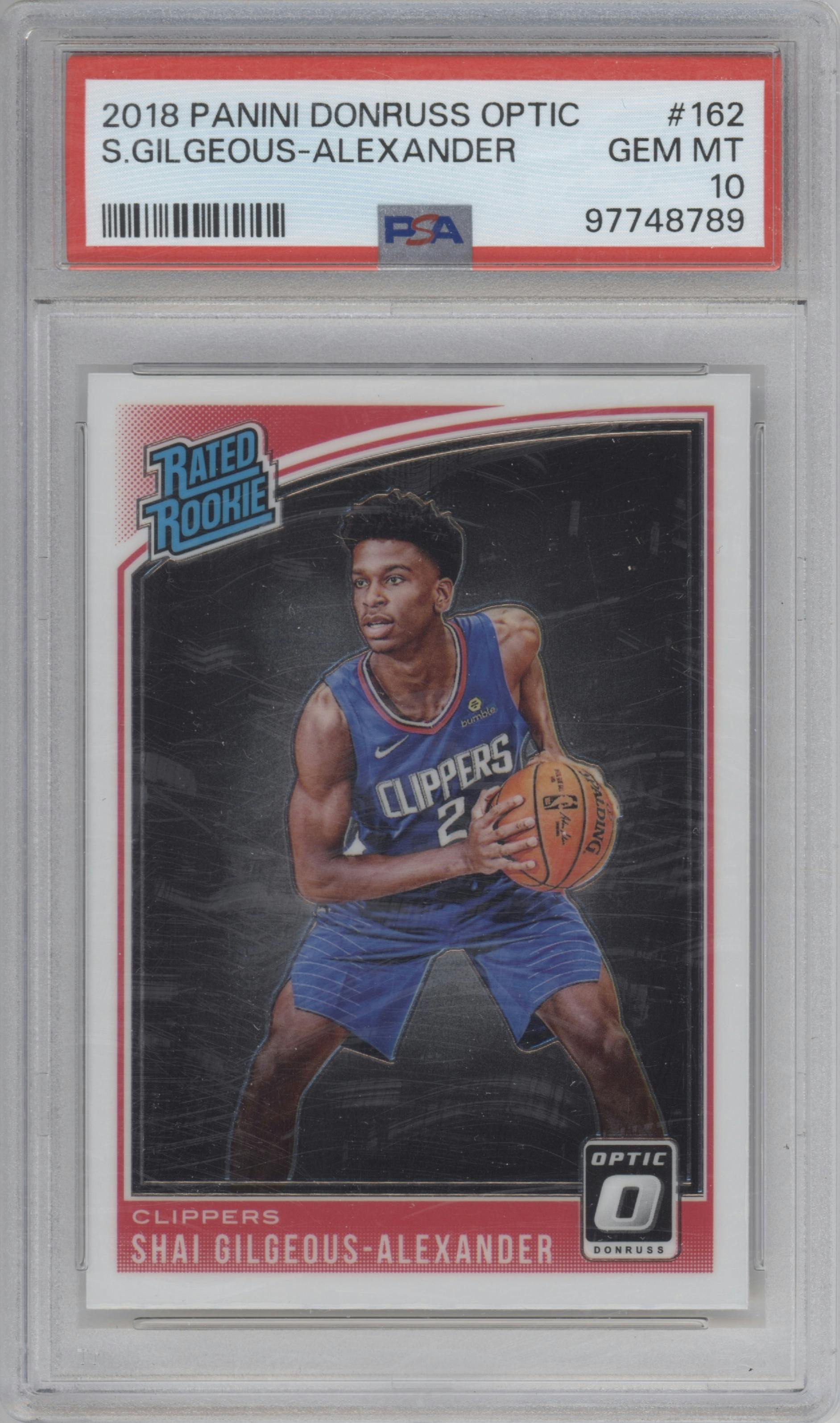 Shai Gilgeous-Alexander from the 2018-19 Panini Donruss Optic set graded by PSA and given an overall grade of 10.