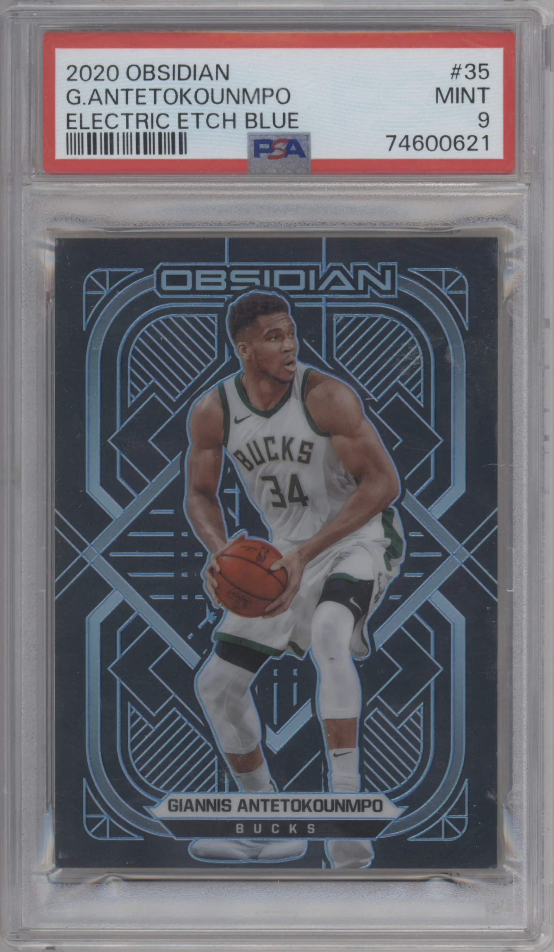 2020 Panini Obsidian Giannis Antetokounmpo Electric Etch Blue FOTL #35 PSA 9