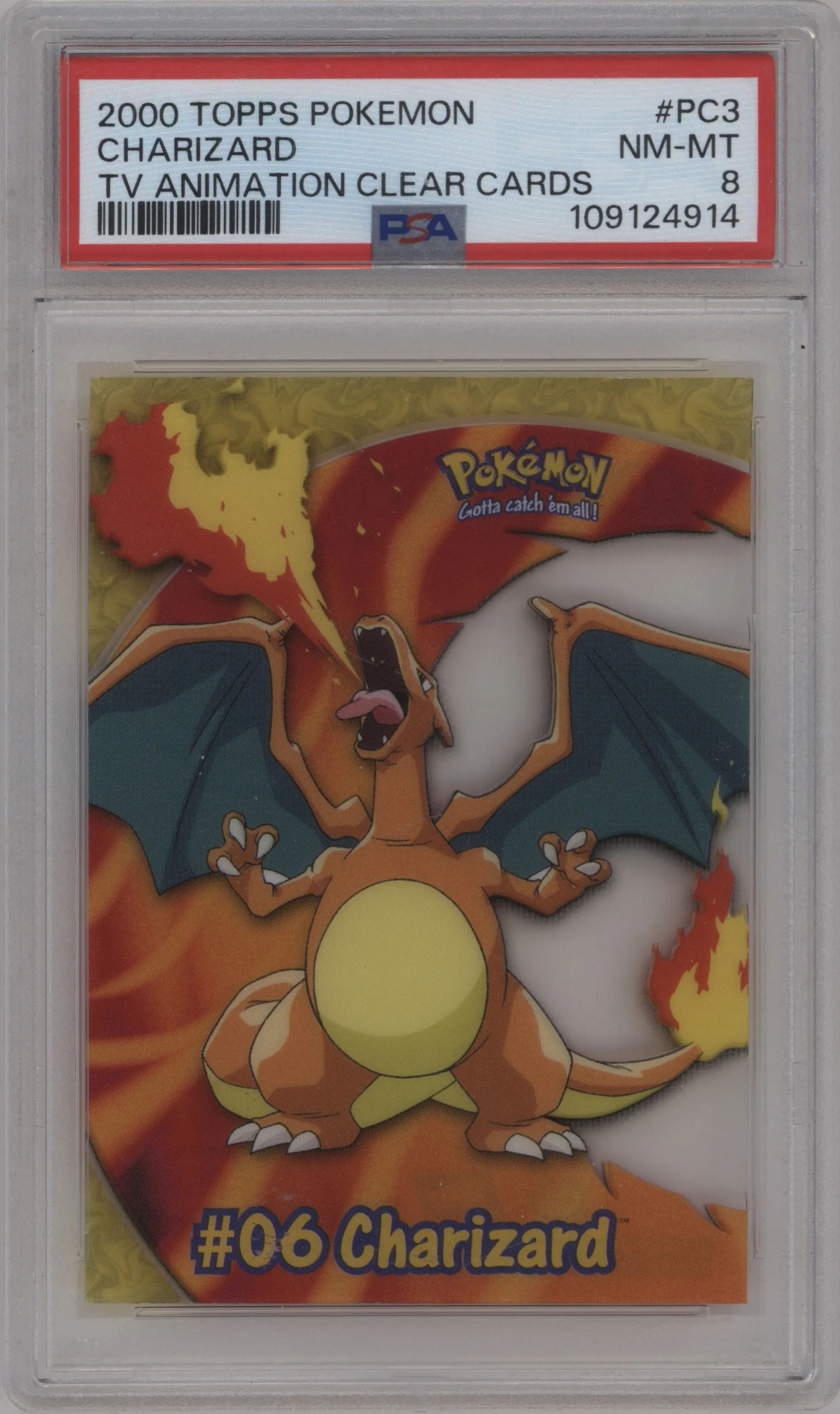 2000 Pokemon Topps TV Animation Clear Cards Charizard #PC3 PSA 8