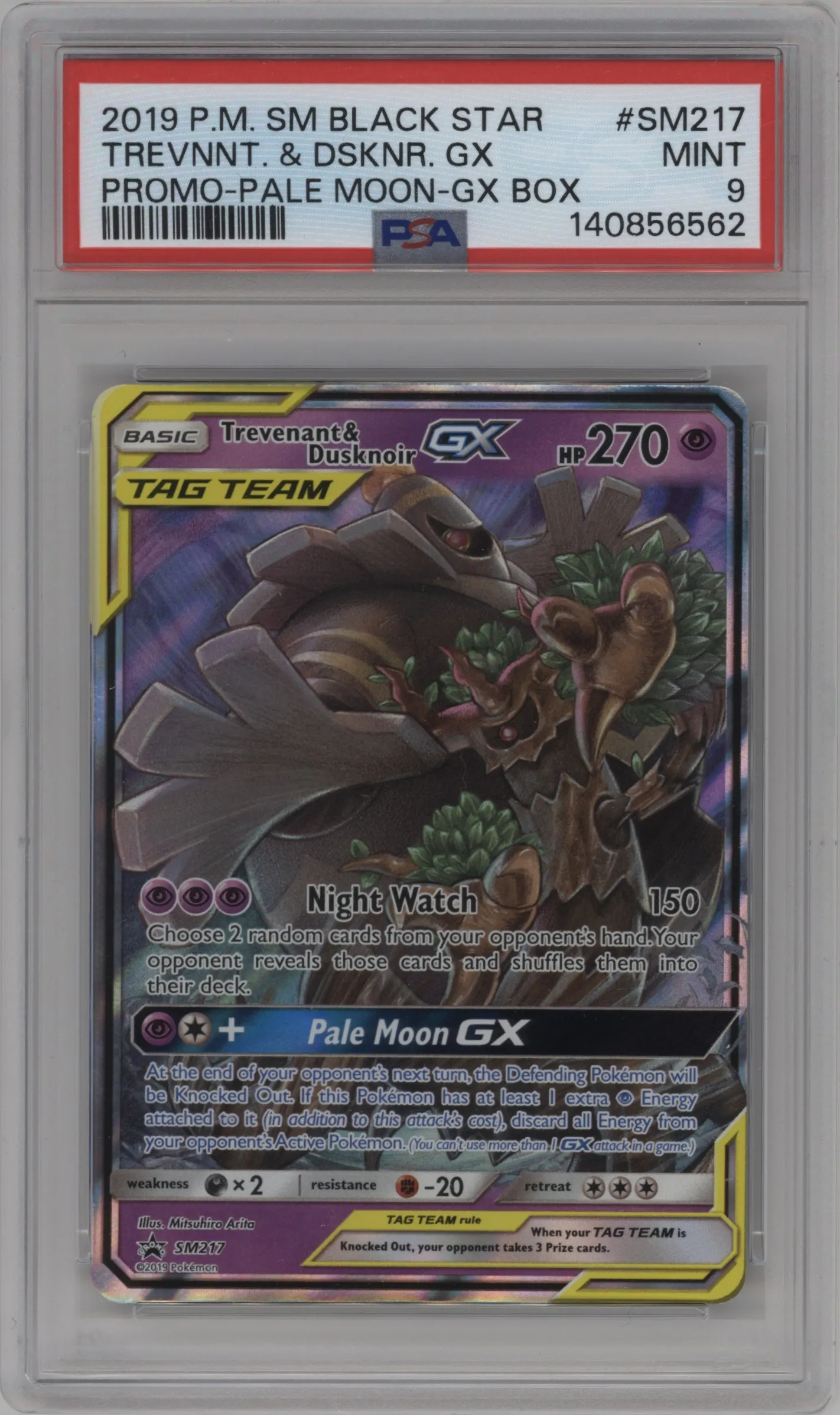 2019 Pokemon S&M Trevenant & Dusknoir GX Pale Moon GX Box #SM217 PSA 9