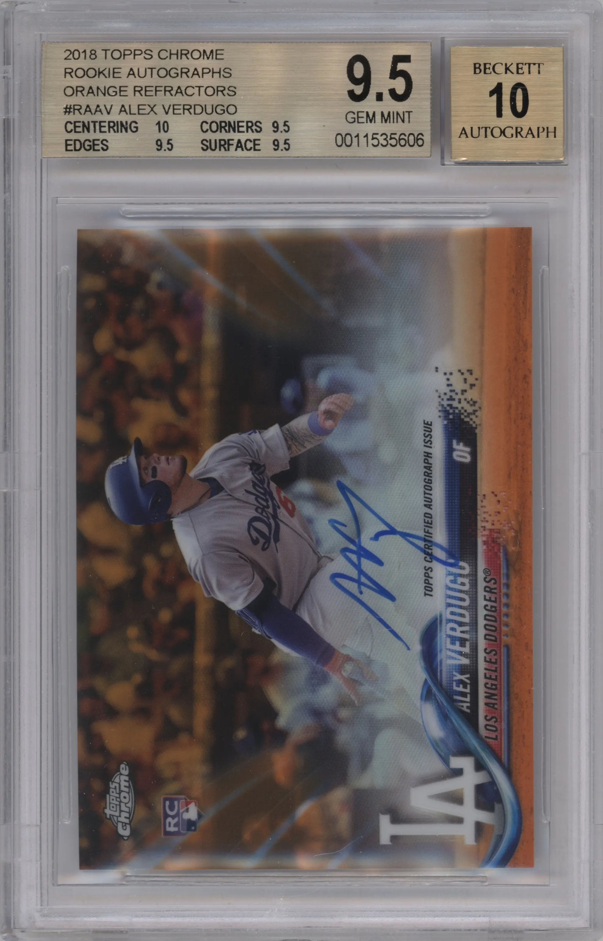 2018 Topps Chrome Rke.Auto Alex Verdugo Orange Refractor #RA-AV BGS 9.5
