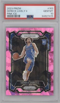 Dereck Lively II from the 2023-24 Panini Prizm set featuring a Pink Ice parallel graded by PSA and given an overall grade of 10.