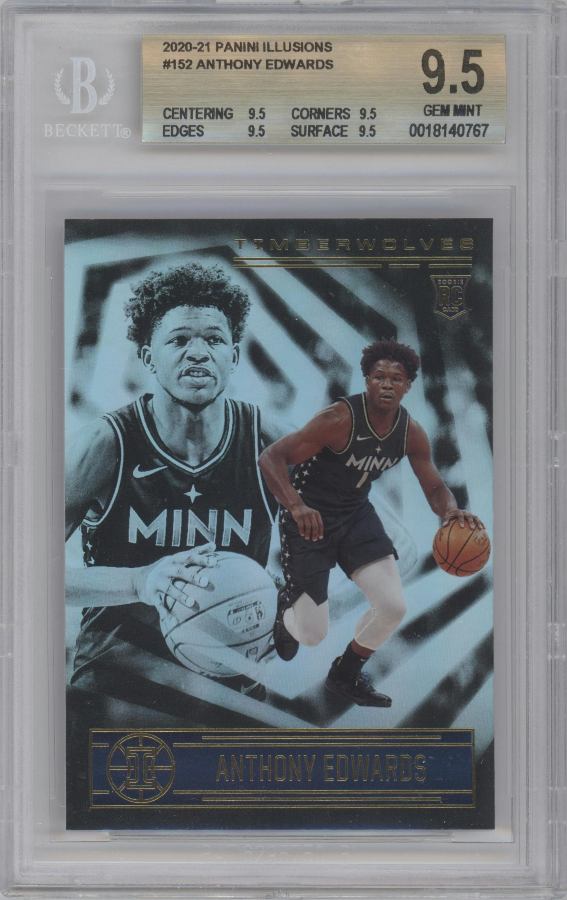 Anthony Edwards  from the 2020-21 Panini Illusions  set graded by Beckett and given an overall grade of 9.5.