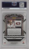 Brock Purdy from the 2022 Panini Prizm set featuring a Green Prizm parallel graded by PSA and given an overall grade of 9.