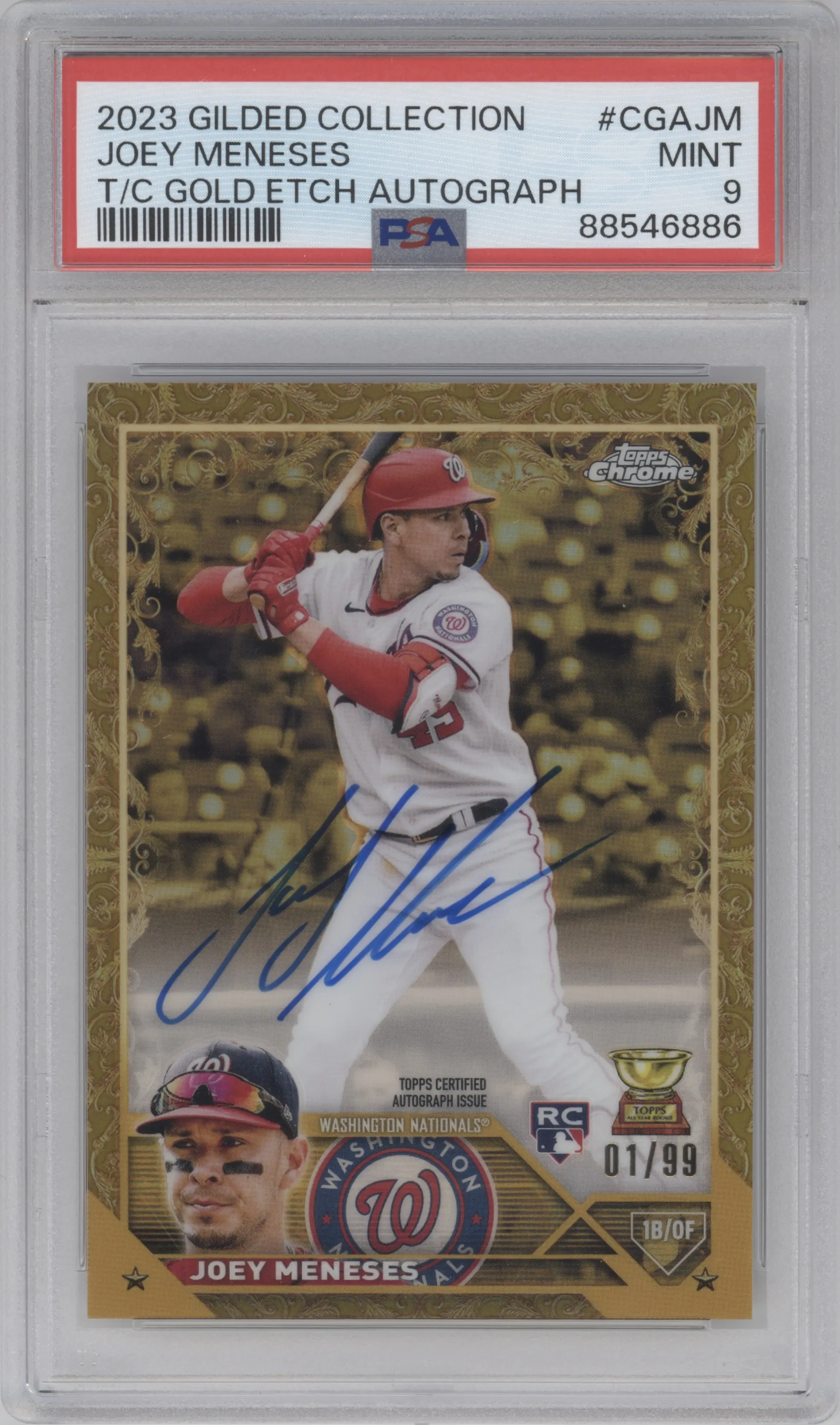 2023 Topps Gilded Collection Gold Etch Auto Joey Meneses #CGA-JM PSA 9