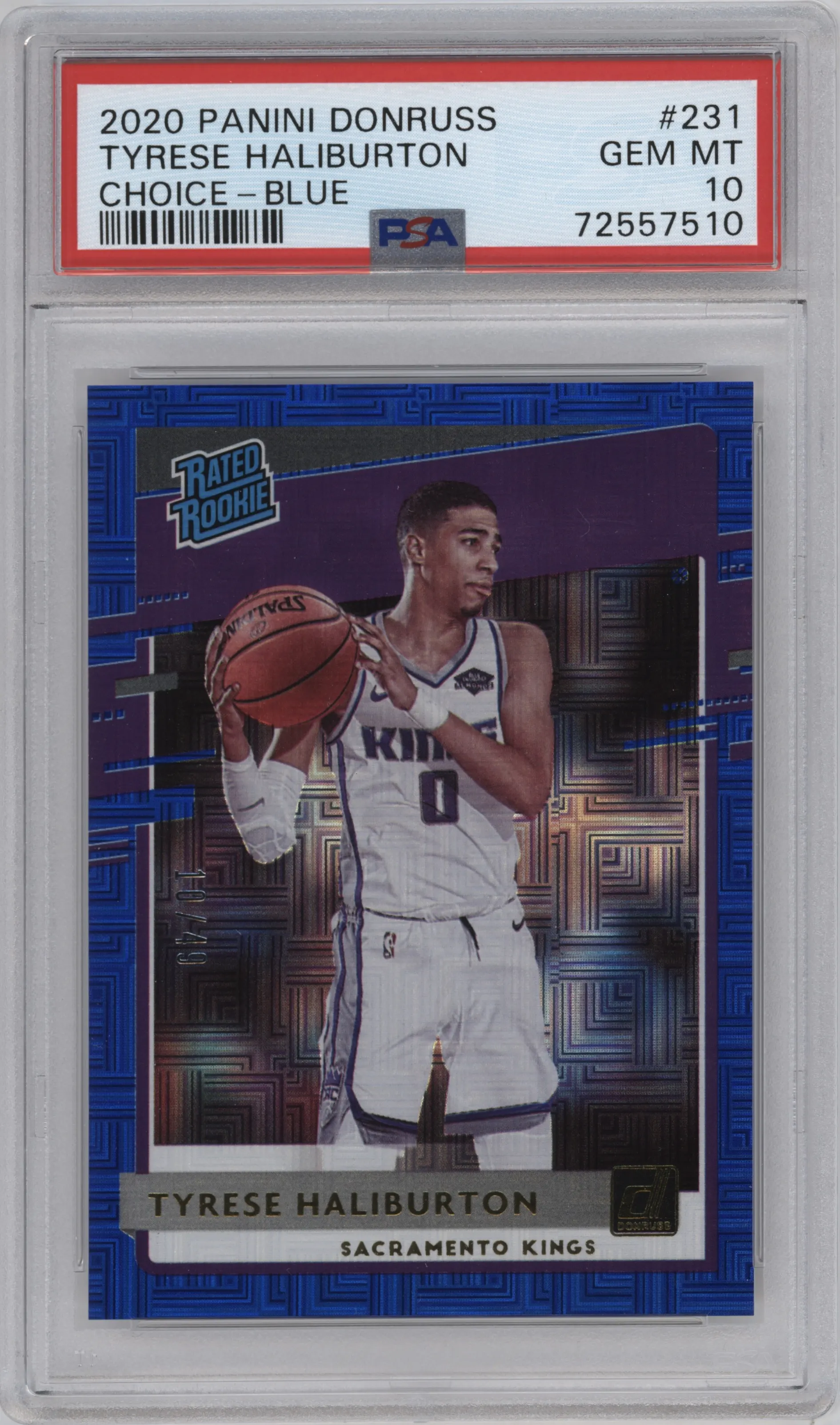 2020 Panini Donruss Rated Rookie Tyrese Haliburton Choice Blue #231 PSA 10