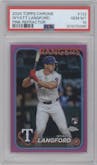 Wyatt Langford from the 2024 Topps Chrome set featuring a Pink Refractor parallel graded by PSA and given an overall grade of 10.