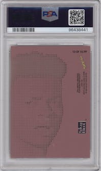 Justin Fields from the 2023 Upper Deck Metal Universe Platinum Portraits set featuring a Metallic Pink parallel graded by PSA and given an overall grade of 10.