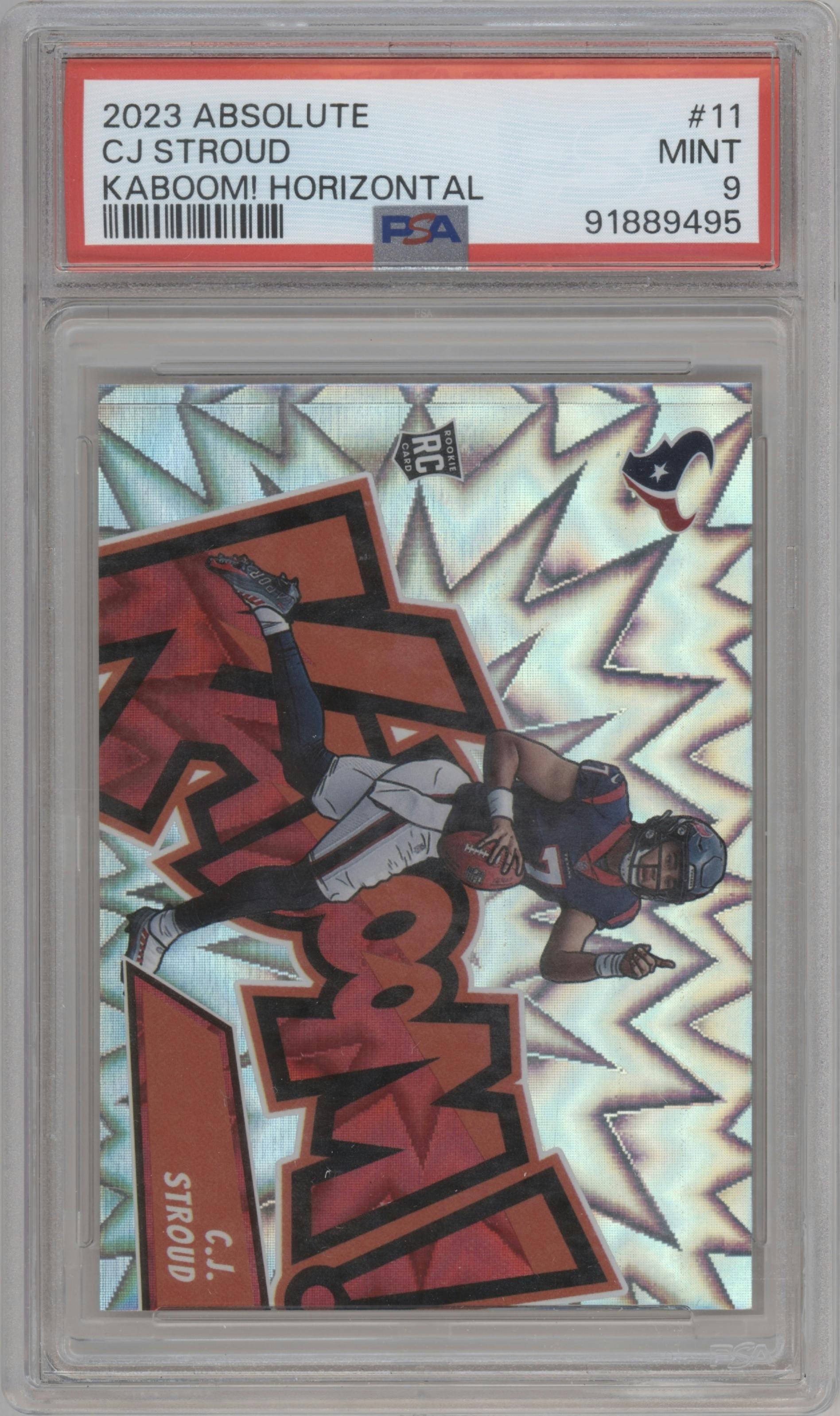 C.J. Stroud from the 2023 Panini Absolute set graded by PSA and given an overall grade of 9.