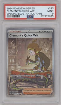 Clemont's Quick Wit from the 2024 Pokemon SV set graded by PSA and given an overall grade of 9.