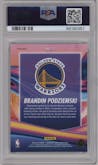 Brandin Podziemski from the 2023-24 Panini Hoops Premium Stock set featuring a Premium parallel graded by PSA and given an overall grade of 10.