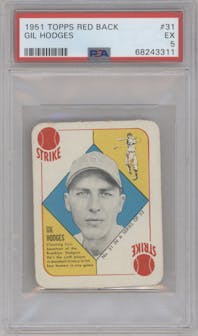 Gil Hodges from the 1951 Topps Red Backs set graded by PSA and given an overall grade of 5.