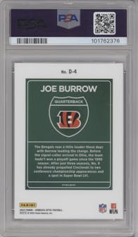 Joe Burrow from the 2023 Donruss Optic set graded by PSA and given an overall grade of 10.