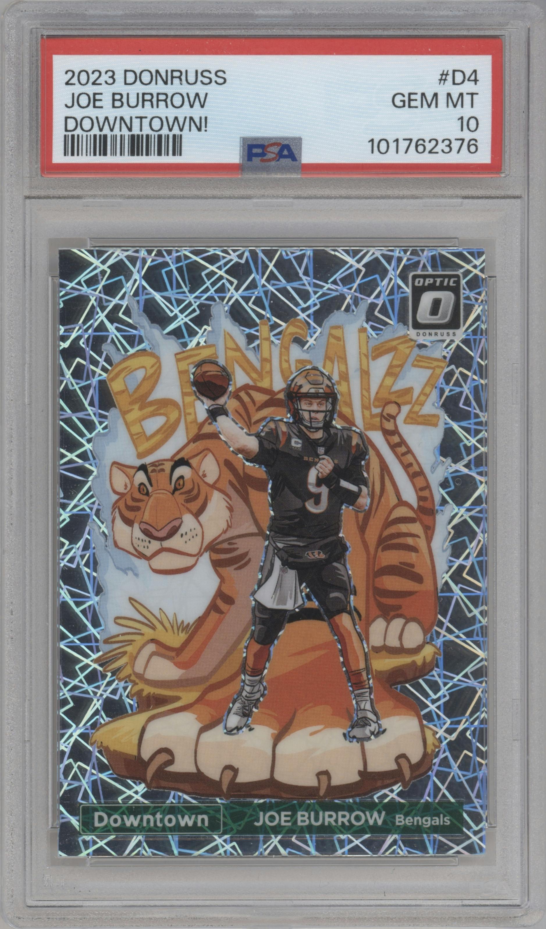 Joe Burrow from the 2023 Donruss Optic set graded by PSA and given an overall grade of 10.