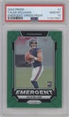 Caleb Williams from the 2024 Panini Prizm set featuring a Green Prizm parallel graded by PSA and given an overall grade of 10.