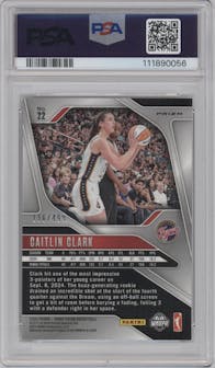 Caitlin Clark from the 2024 Panini Prizm WNBA set featuring a Pulsar parallel graded by PSA and given an overall grade of 9.
