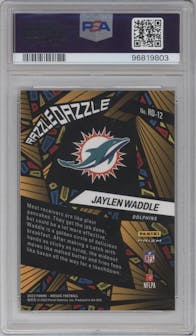 Jaylen Waddle from the 2023 Panini Mosaic set graded by PSA and given an overall grade of 9.