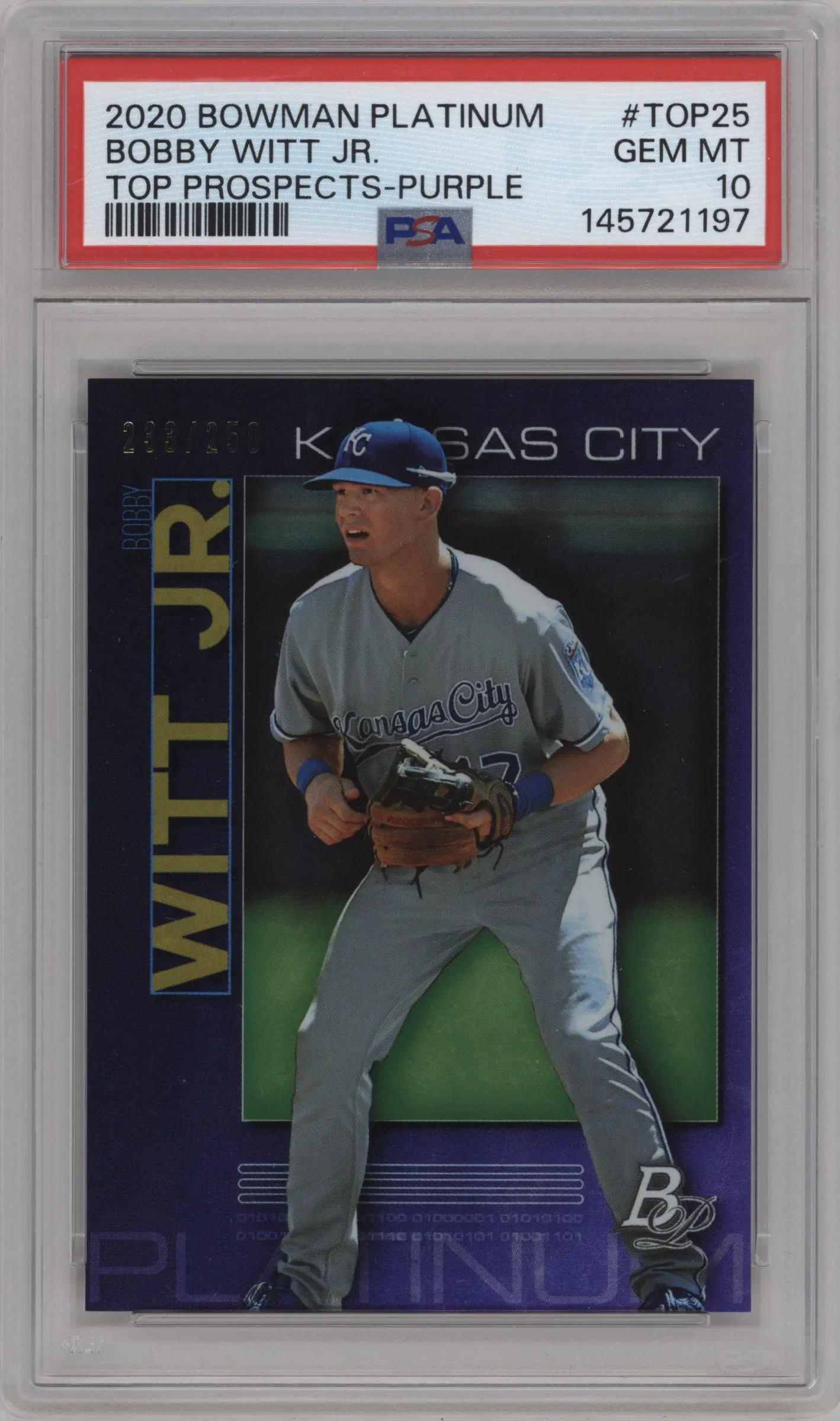 2020 Bowman Platinum Top Prospects Bobby Witt Jr. Purple #TOP-25 PSA 10