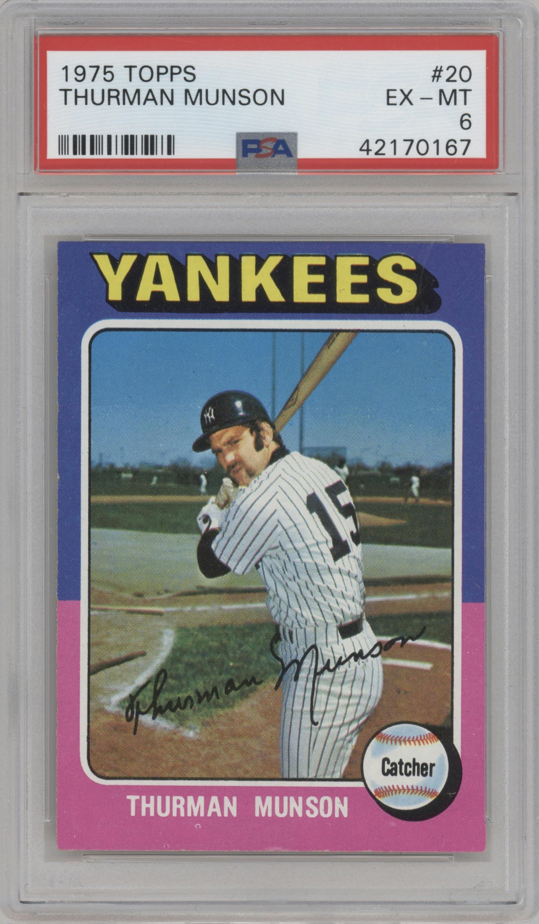 Thurman Munson from the 1975 Topps set graded by PSA and given an overall grade of 6.