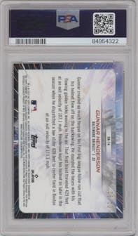Gunnar Henderson from the 2023 Topps Cosmic Chrome set featuring a Black Eclipse Refractor parallel graded by PSA and given an overall grade of 10.
