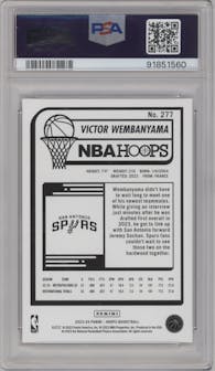 Victor Wembanyama from the 2023-24 Panini NBA Hoops set graded by PSA and given an overall grade of 10.