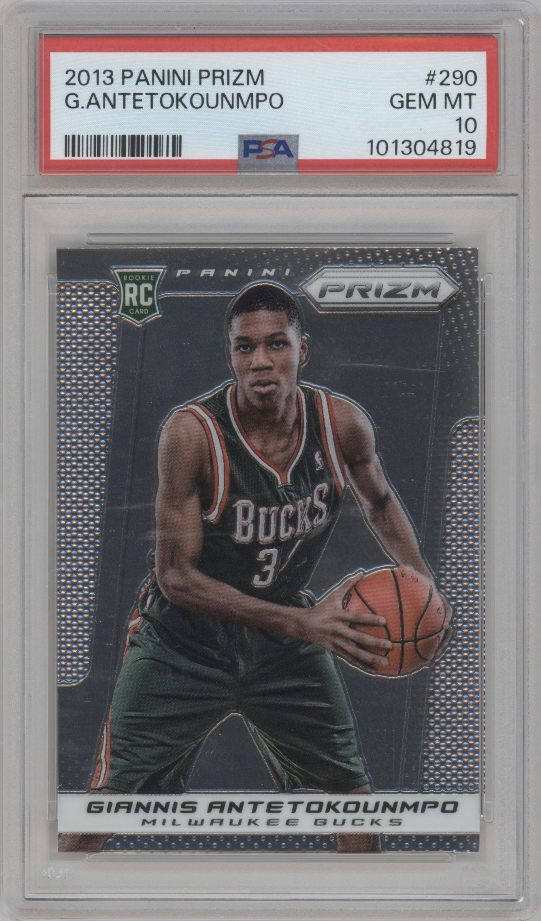 Giannis Antetokounmpo from the 2013-14 Panini Prizm set graded by PSA and given an overall grade of 10.