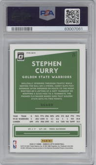 Stephen Curry from the 2020-21 Panini Donruss Optic set featuring a Checkerboard parallel graded by PSA and given an overall grade of 9.